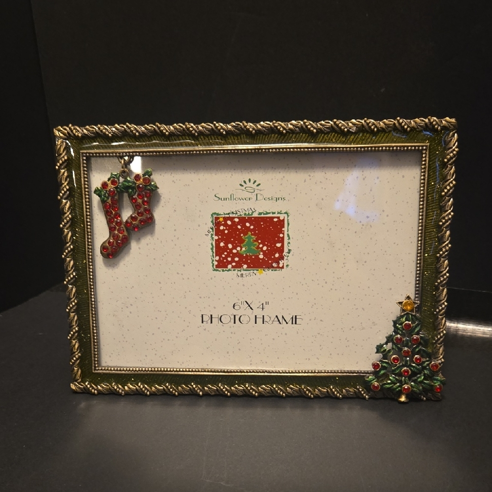 Holiday Photo Frame - Sunflower Designs. Enameled And Jeweled.